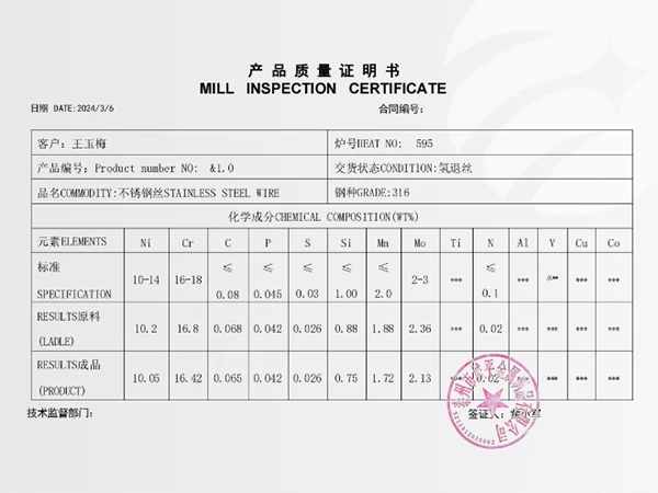 Mill certificate