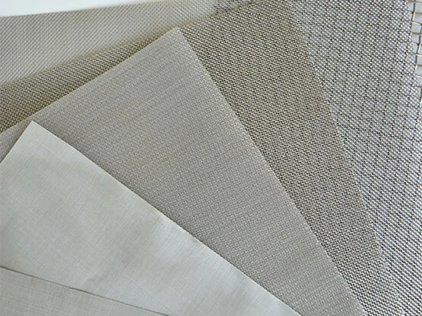 Several pieces of square weave mesh with different weaving methods