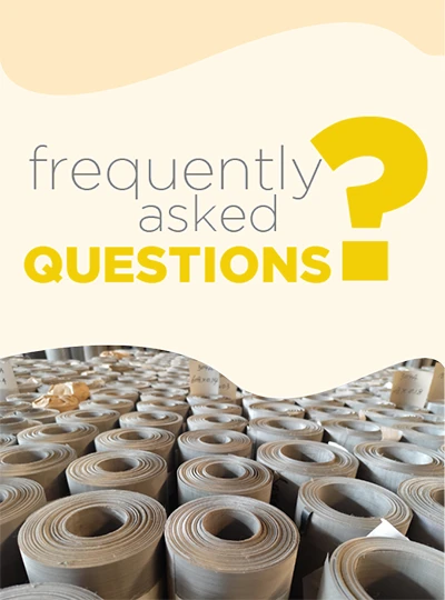 Frequently asked questions sign is shown above many woven mesh rolls.